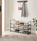 Schuhregal mit 3 Regalen, Schuhaufbewahrung aus Metall, einfach zu montieren, für 12 bis 15 Paar Schuhe, stapelbares Schuhregal für Schrank, Eingangsbereich, schwarz