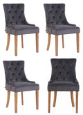 Esszimmerstühle 4er Set mit Samtpolster & Ziernähten - Landhausstil Holzgestell 136 kg belastbar