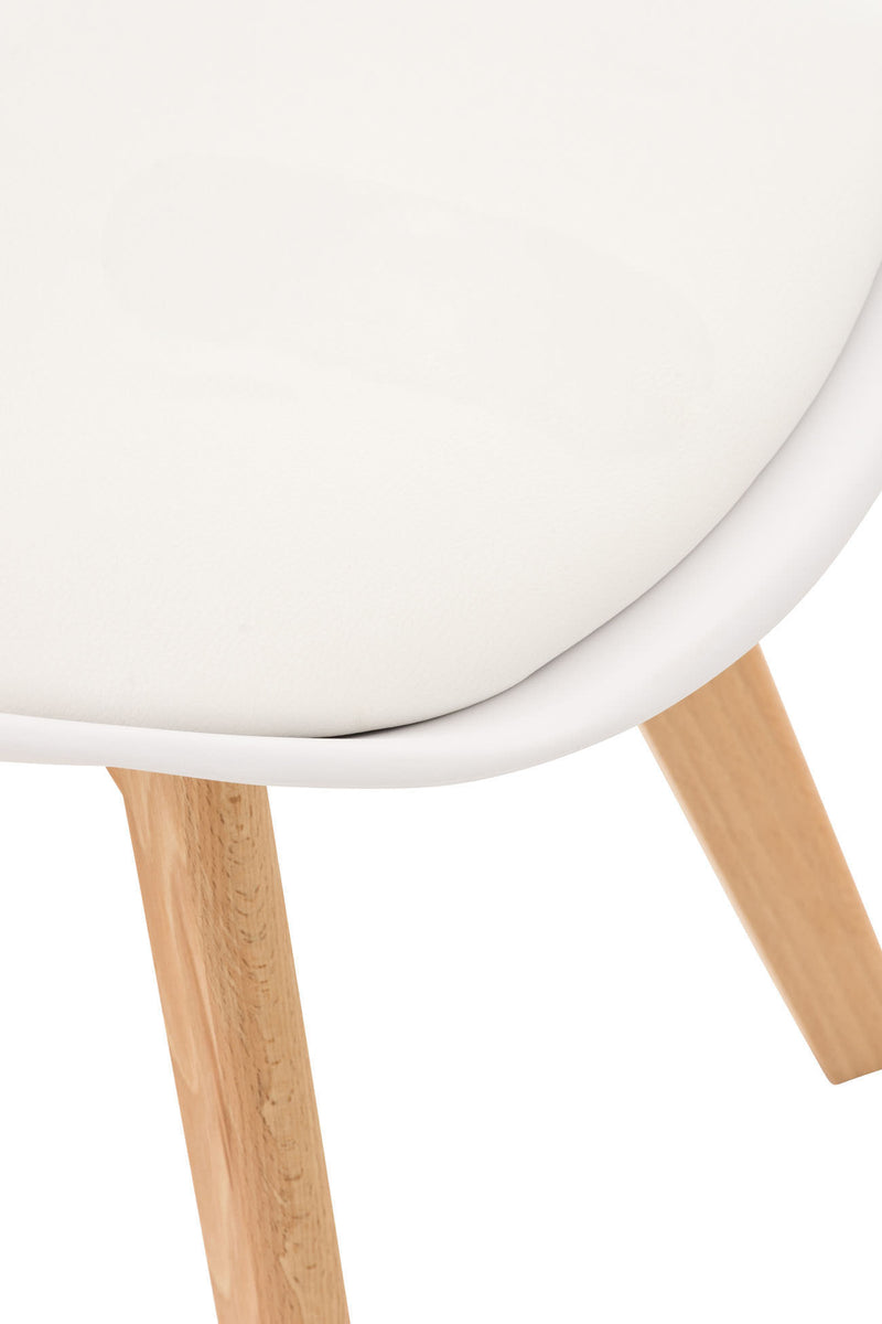 Moderner Esszimmerstuhl aus Kunststoff und Stoff mit Holzgestell