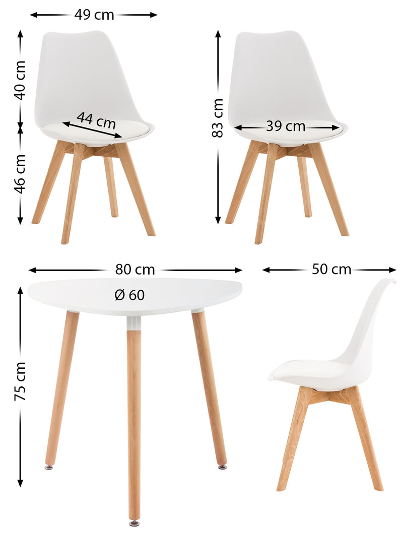 Essgruppe 3-tlg. Tisch & 3 Stühle Buchenholz & MDF Kunstleder
