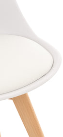 Moderner Esszimmerstuhl aus Kunststoff und Stoff mit Holzgestell