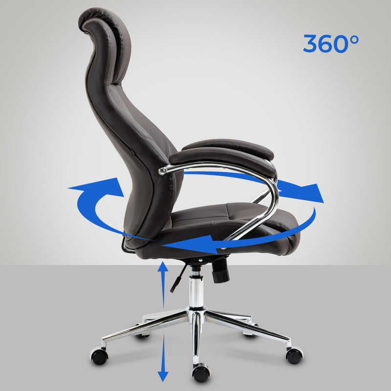 Bürostuhl mit Echtleder & Kopfstütze höhenverstellbar mit Wippfunktion Metallgestell 136 kg belastbar