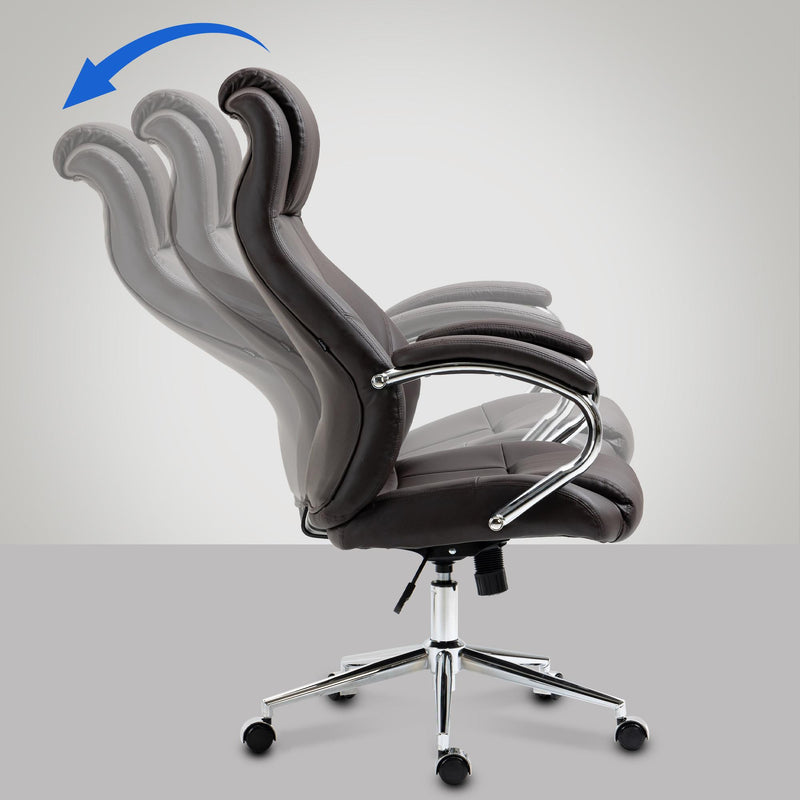 Bürostuhl mit Echtleder & Kopfstütze höhenverstellbar mit Wippfunktion Metallgestell 136 kg belastbar