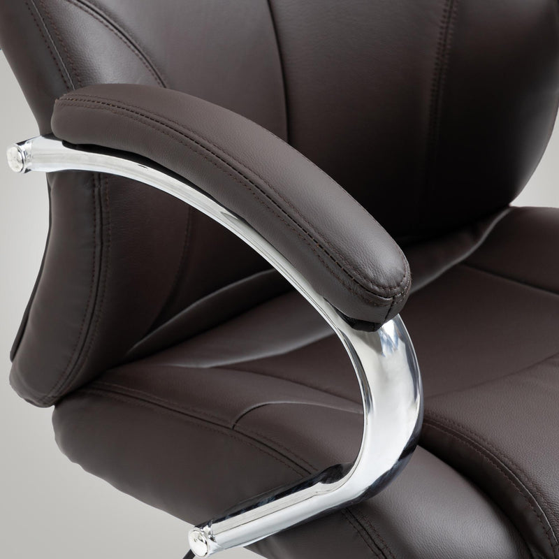 Bürostuhl mit Echtleder & Kopfstütze höhenverstellbar mit Wippfunktion Metallgestell 136 kg belastbar
