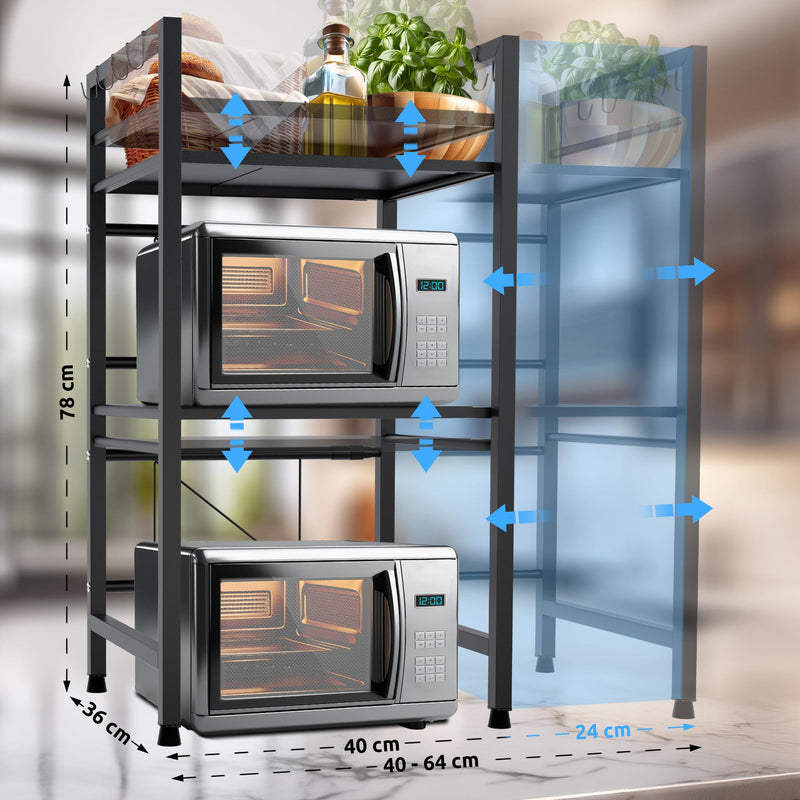 Mikrowellenregal höhenverstellbar 2-stufig / 3-stufig mit Haken Stauraum Küche