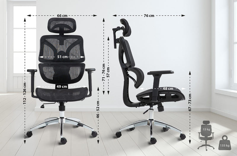 Ergonomischer Bürostuhl – mit Lordosenstütze, Kopfstütze & 135 kg Belastbarkeit für gesundes Sitzen