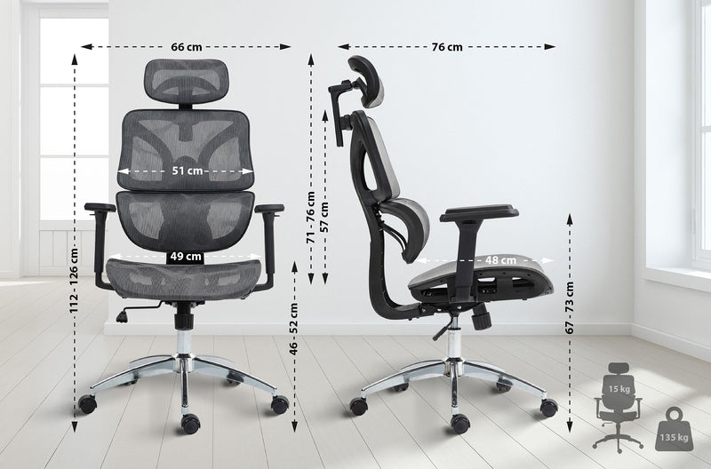 Ergonomischer Bürostuhl – mit Lordosenstütze, Kopfstütze & 135 kg Belastbarkeit für gesundes Sitzen
