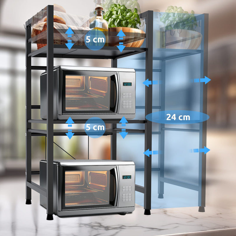 Mikrowellenregal höhenverstellbar 2-stufig / 3-stufig mit Haken Stauraum Küche
