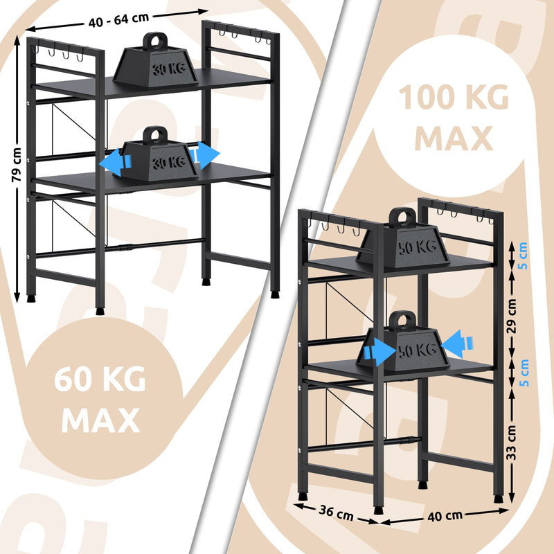 Mikrowellenregal höhenverstellbar 2-stufig / 3-stufig mit Haken Stauraum Küche