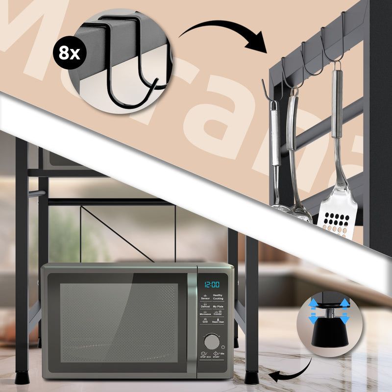 Mikrowellenregal höhenverstellbar 2-stufig / 3-stufig mit Haken Stauraum Küche