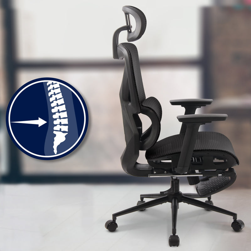 Bürostuhl mit Kopfstütze & Fußstütze 3 fach verstellbare Rückenlehne Mesh Bezug 120 kg