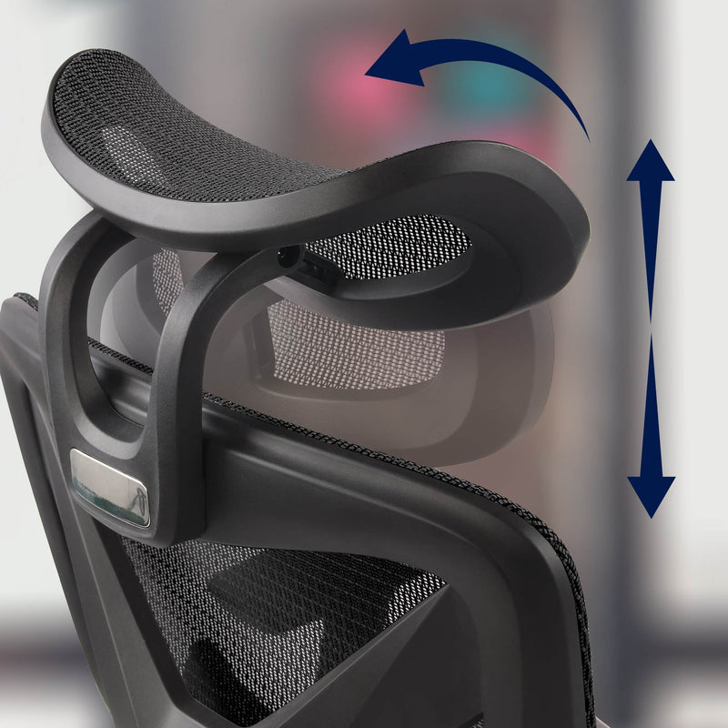 Bürostuhl mit Kopfstütze & Fußstütze 3 fach verstellbare Rückenlehne Mesh Bezug 120 kg