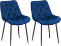 Esszimmerstühle 2er-Set mit Samtbezug & Steppung gepolstert Metallgestell schwarz120 kg belastbar