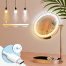 Schminkspiegel mit LED Beleuchtung 3 Farben 360° drehbar & 10x Vergrößerung USB-C inkl. Ablagefach