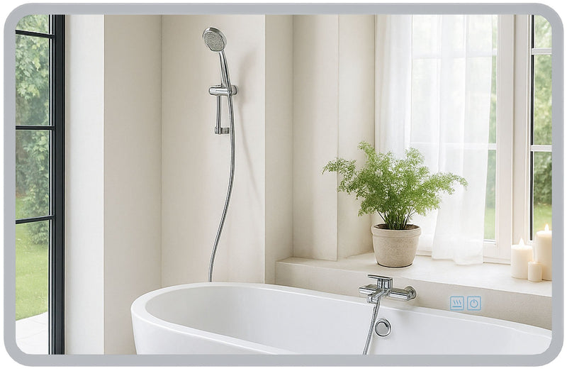 LED Badspiegel Spiegel mit Beleuchtung & Berührungssensor 2x Steckdosen Spritzwasserschutz IP44 Für Badezimmer & WC Weiß