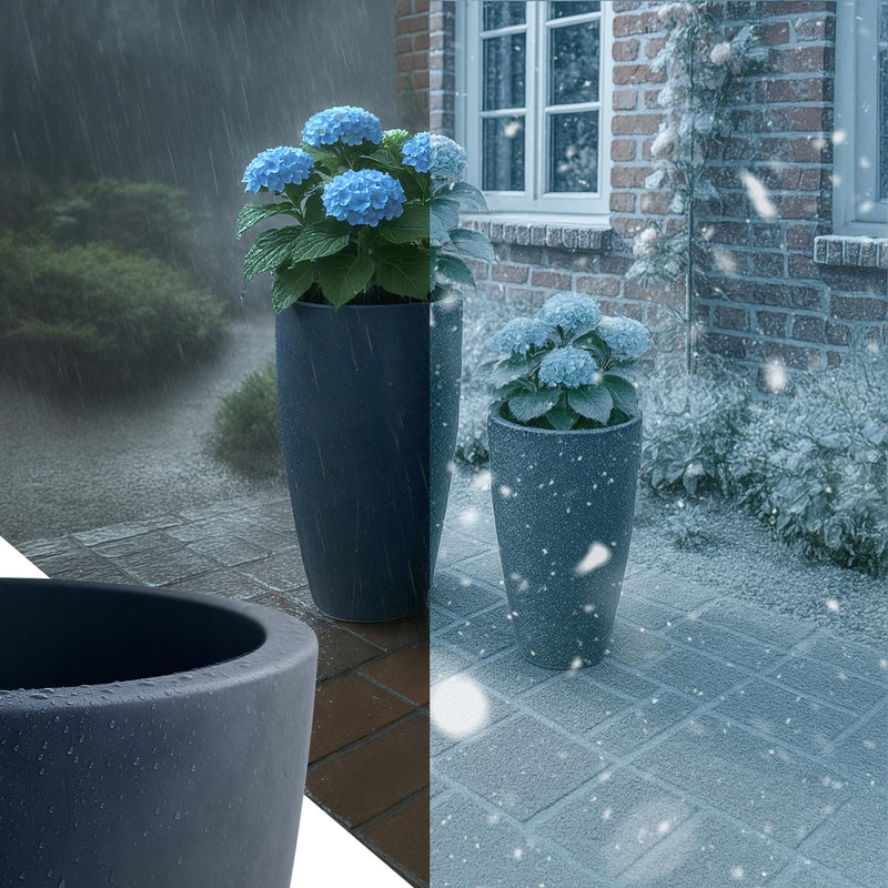 Pflanzkübel 2er Set Fiberclay - Wetterfest für Innen & Außen mit Ablauflöchern
