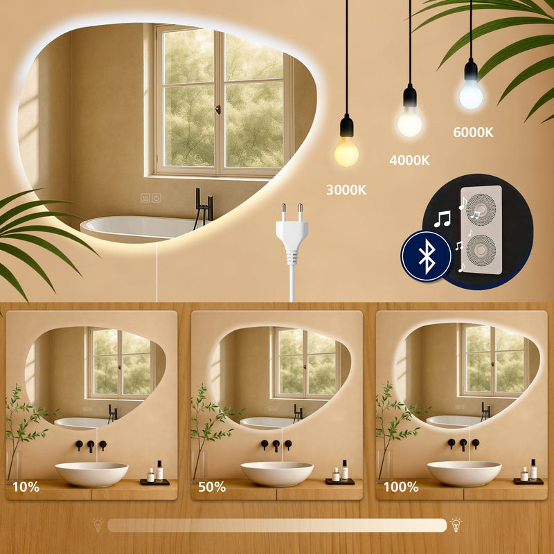 Badezimmerspiegel mit LED Beleuchtung und Anti Beschlag IP44 Spritzwasserschutz