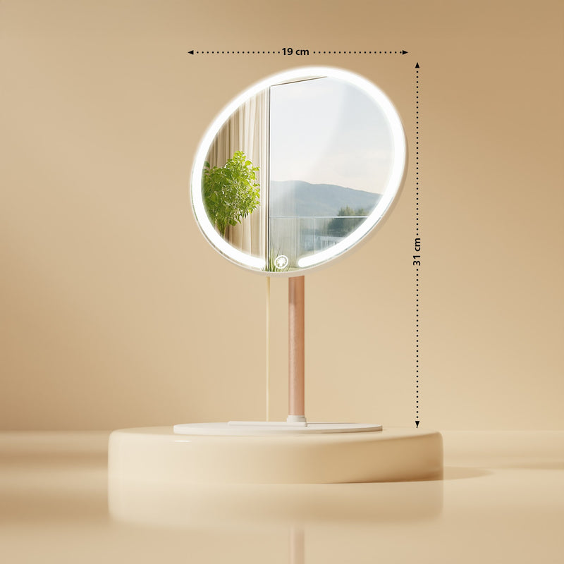 Schminkspiegel mit LED Beleuchtung 3 Farben dimmbar & Touchbedienung USB-C rundes Metall Design