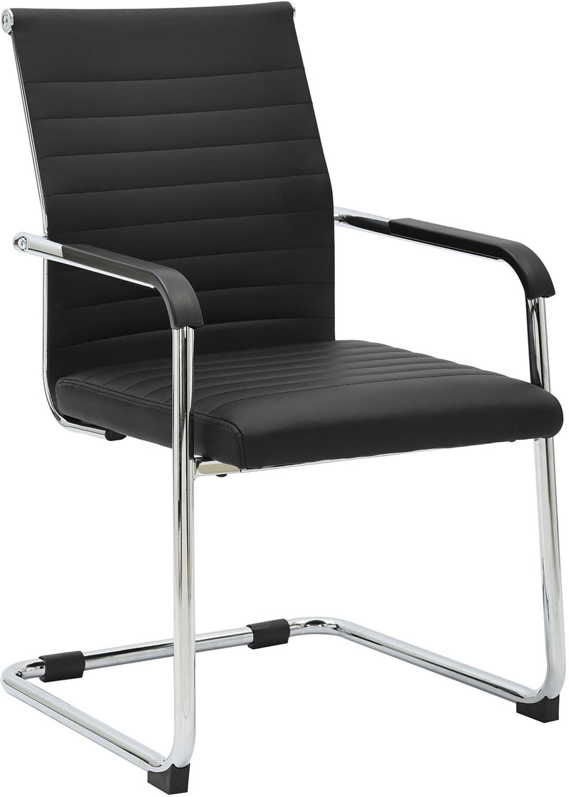 Besucherstuhl Freischwinger PU-Leder schwarz verchromtes Gestell 120 kg belastbar