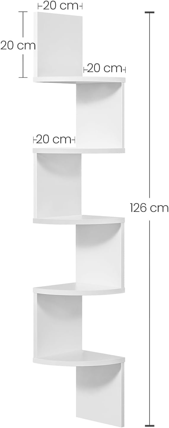 Eckregal, 5-stufiges schwebendes Wandregal mit Zickzack-Design, Bücherregal, weiß