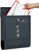 Briefkasten, Wandbriefkasten, Kappenschloss mit Kupferkern, Zeitungsfach, Sichtfenster und Namensschild, einfach zu installieren, Anthrazitgrau