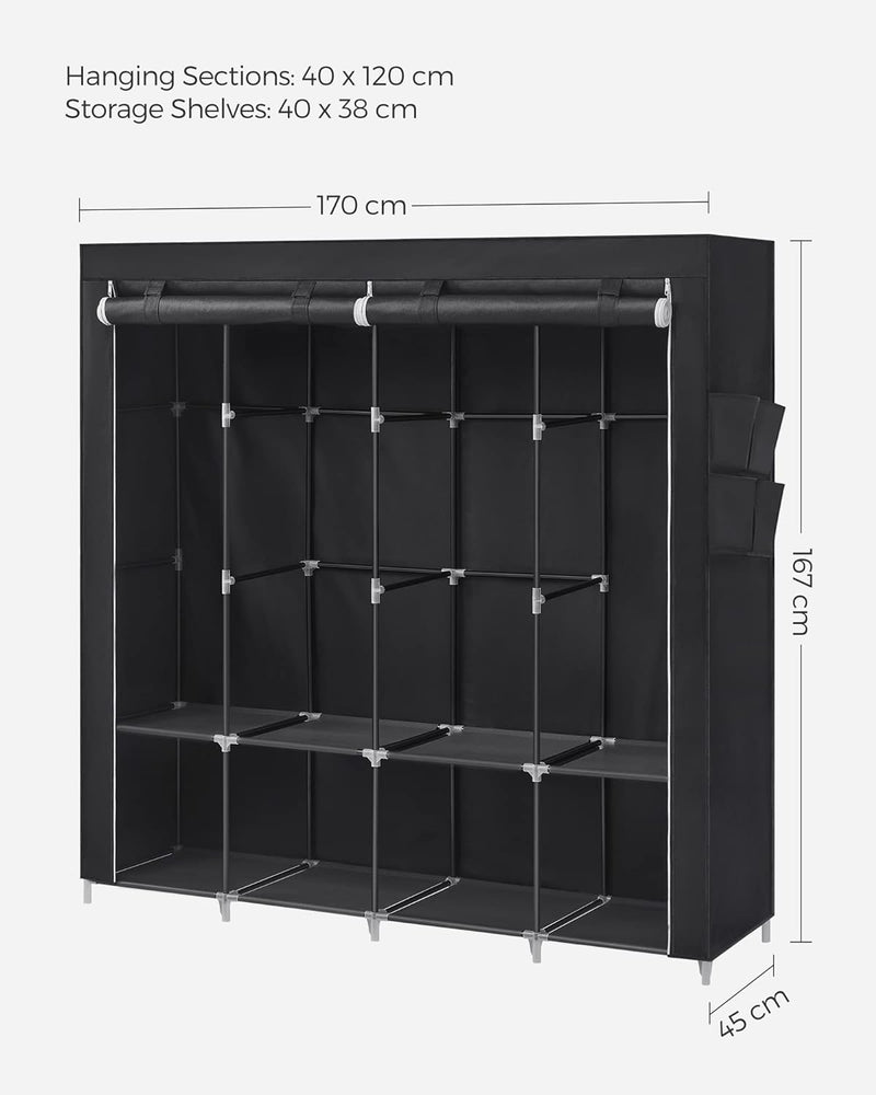 Kleiderschrank, tragbare Garderobe, Kleiderständer mit 4 Hängeschienen, Einlegeböden