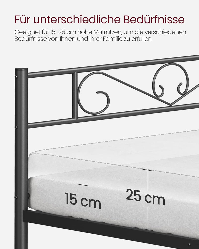 Doppelbettgestell, Metallbettgestell, passend für 140 x 190 cm große Matratzen, für Erwachsene, Kinder, Kinder, kein Boxspringbett erforderlich, einfache Montage