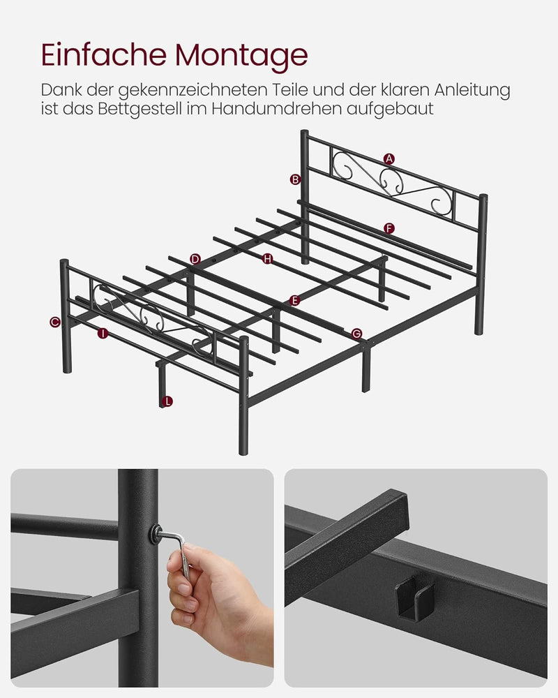 Doppelbettgestell, Metallbettgestell, passend für 140 x 190 cm große Matratzen, für Erwachsene, Kinder, Kinder, kein Boxspringbett erforderlich, einfache Montage