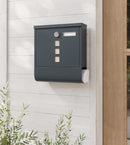 Briefkasten, Wandbriefkasten, Kappenschloss mit Kupferkern, Zeitungsfach, Sichtfenster und Namensschild, einfach zu installieren, Anthrazitgrau