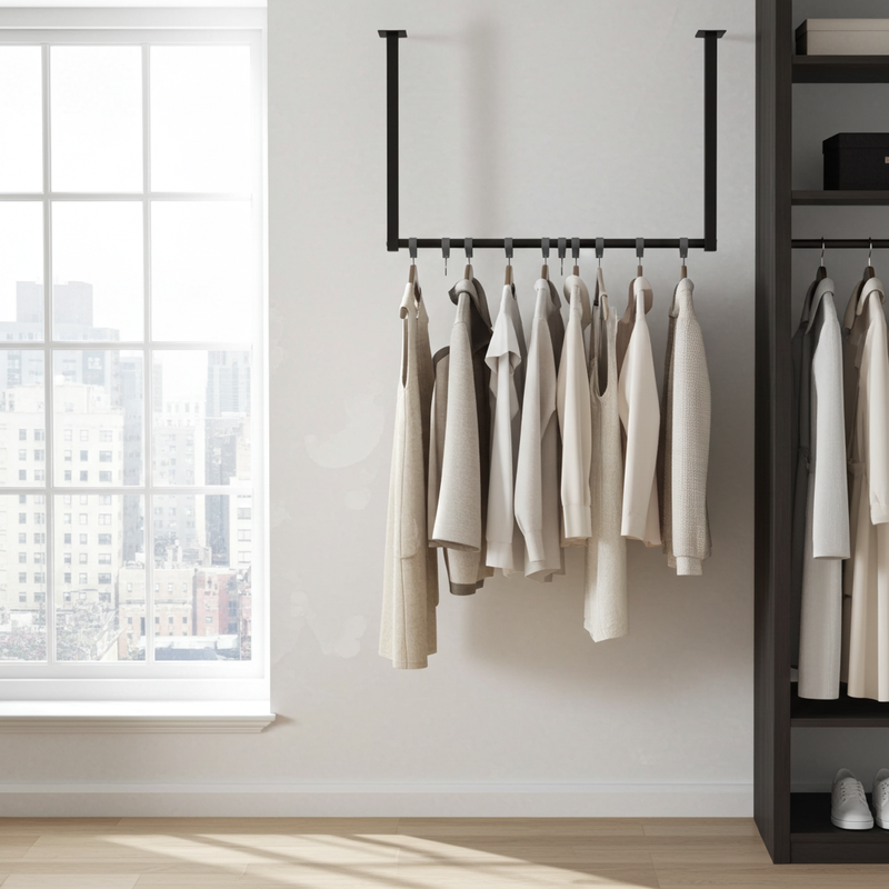 Kleiderstange mit 12 Haken für Deckenmontage Garderobenstange Metall 50 kg belastbar