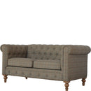 Chesterfield Zweisitzer-Sofa aus Mangoholz mit Multi-Tweed-Polsterung