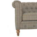 Chesterfield Zweisitzer-Sofa aus Mangoholz mit Multi-Tweed-Polsterung