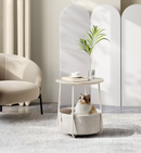 Kleiner runder Couchtisch, Beistelltisch mit Stoffkorb, Aufbewahrung