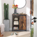 Sideboard, Küchenschrank mit Schiebetür und verstellbaren Regalebenen, Badezimmerschrank, Wohnzimmer, Flur, Küche, Homeoffice, Stahlgestell, Industriestil, vintagebraun-schwarz