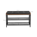 Schuhbank gepolsterte Bank mit Mesh Regal Schuhablage 80 x 30 x 48 cm Flur Schlafzimmer Metall platzsparend Industrie Design Kunstleder Vintage Braun Schwarz LBS75X