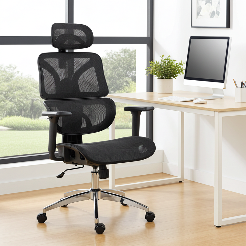 Ergonomischer Bürostuhl – mit Lordosenstütze, Kopfstütze & 135 kg Belastbarkeit für gesundes Sitzen