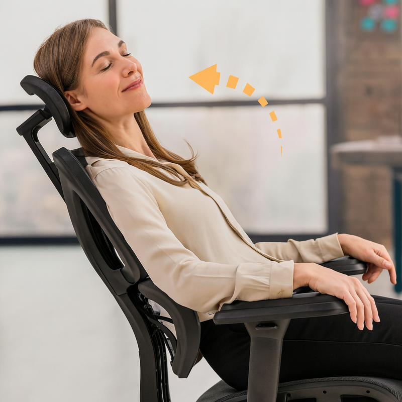 Ergonomischer Bürostuhl mit Lordosenstütze, Kopfstütze, Wippfunktion und 135 kg Belastbarkeit