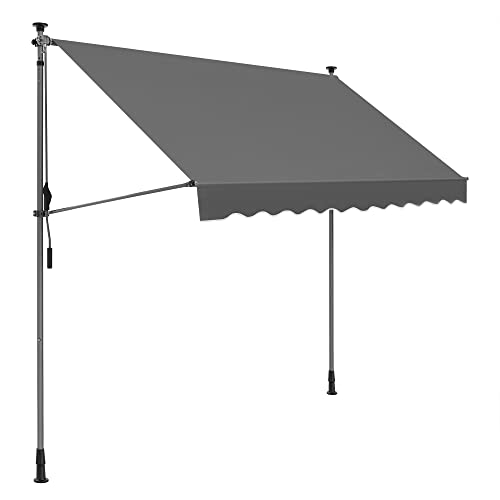 GSA353G02 Clamp Awning, 350 x 130 cm, Balcony Awning, Height-Adjustable, with Hand Crank, Sun Protection for Balcony, Patio, Garden, Anthracite