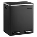 Kitchen Bin, 2 x 15 L Steel Rubbish Bin, Step Bin with Inner Buckets and Handles, Soft Closure, Odour Seal, Black LTB30BK