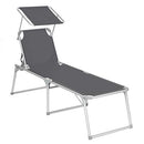 Sun Lounger, Sunbed, Large Reclining Sun Chair, 65 x 200 x 48 cm, Load Capacity 150 kg, with Reclining Backrest, Sunshade, Foldable, for Garden, Balcony, Terrace, Grey GCB26GY