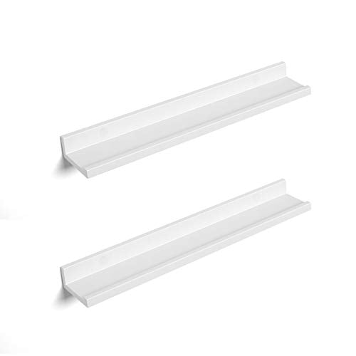 Floating Shelves Set of 2, Wall Shelves ledge with High Gloss Finish, 60 x 10 cm, for Picture Frames and Books, Living Room, Hallway, Bedroom, Bathroom, Kitchen, Office, White LWS60WT