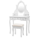 Dressing Table Set with Stool and 360 Degree Swiveling Mirror Makeup Desk 5 Drawers Vanity Furniture Easy to Assemble Bedroom White RDT09W