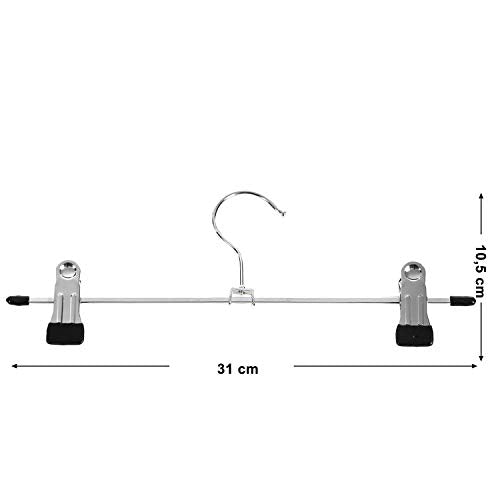 Hosenbügel aus Metall, 20er-Pack, rutschfeste Rockbügel mit Clips für Hosensocken, 31 cm lang, robust, verchromt, Silber und Schwarz,Kleiderbügel