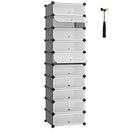 Interlocking Shoe Rack, Rectangular Storage Organiser, 10 Slot Modular DIY Storage Shelf Unit, 40 x 30 x 17 cm for Each Slot, Plastic Wardrobe with Doors, Grey LPC010G01