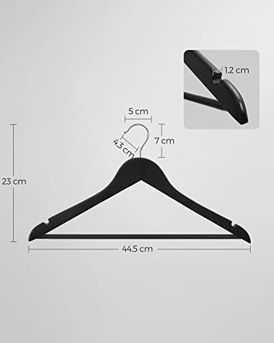 Wooden Hangers, Set of 10, Coat Hangers, Clothes Hangers, with Shoulder Notches, Anti-Slip Trousers Bar, 360° Swivel Hook, for Suits, Shirts, Coats, Black CRW02B10