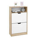 Schuhschrank mit 2 Klappen, Schuhregal mit offener Ablage, Melaminfurnier, pflegeleicht, 60 x 24 x 102 cm, Weiß und Natur LBC04NW