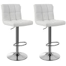 Set of 2 Bar or Kitchen Stools in Faux Leather, Adjustable and 360° Swivel, with Backrest and Footrest, Chromed Steel Structure, White LJB64W