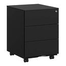 Mobile File Cabinet, Lockable, with 3 Drawers, Hold Documents, Stationery, Pre-Assembled, for Office, Home Office, 39 x 45 x 55 cm (L x W x H), Matte Black OFC63BK