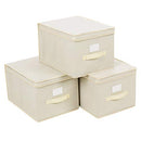 Set of 3 Foldable Storage Boxes with Lids, Fabric Cubes with Label Holders, Storage Bins Organiser, 40 x 30 x 25 cm, Beige RFB03M