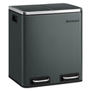 Kitchen Bin, 2 x 15 L Steel Rubbish Bin, Step Bin with Inner Buckets and Handles, Soft Closure, Odour Seal, Anthracite Grey LTB30GS